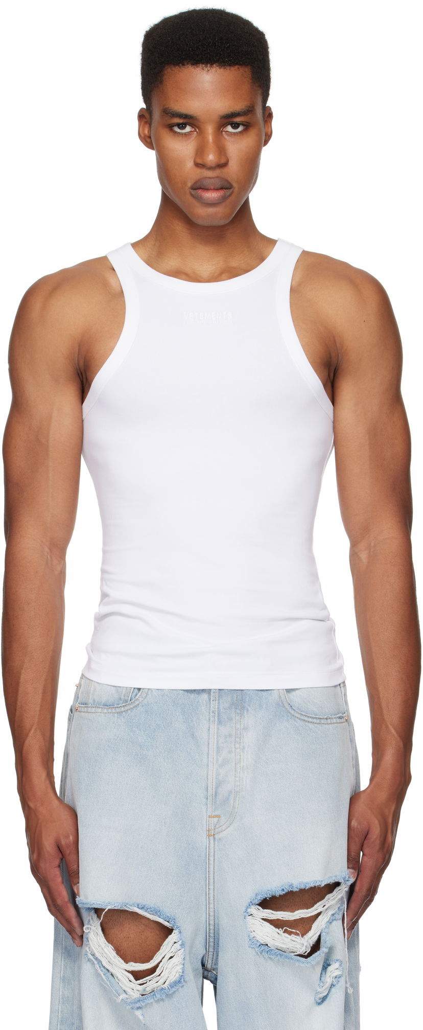 Majica bez rukava VETEMENTS Embroidered Logo Tank Top Bijela | UA66TO620W