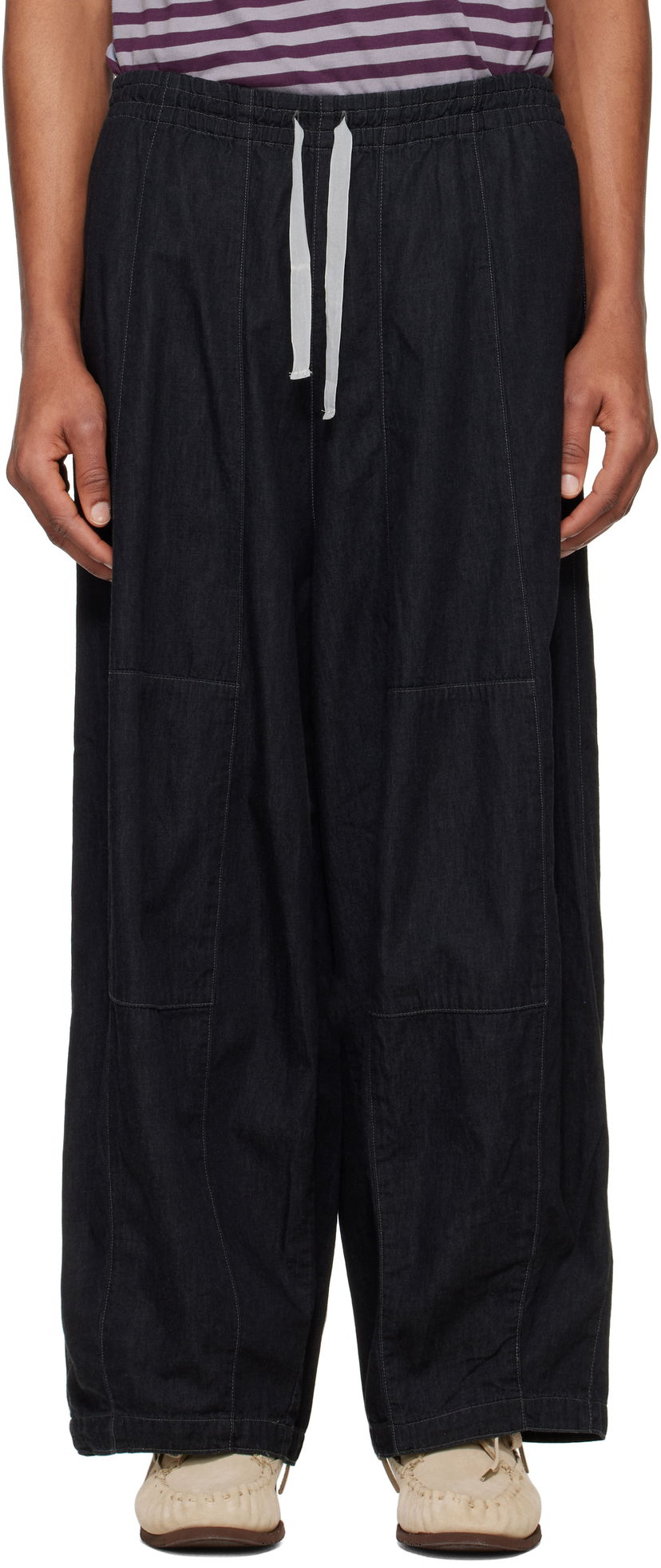 Hlače Needles NEEDLES H.D. Drawstring Wide-Leg Jeans Crna | QV156