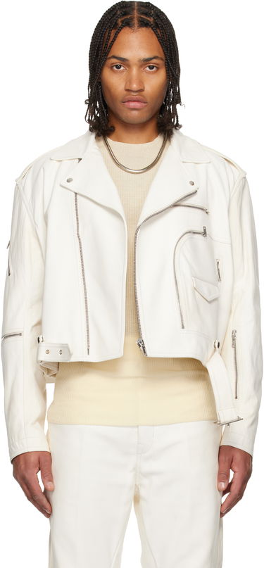 Jakna Rick Owens Concordians Cropped Jumbo Bauhaus Stooges Leather Jacket Bijela | RU02E1770 LBH, 0