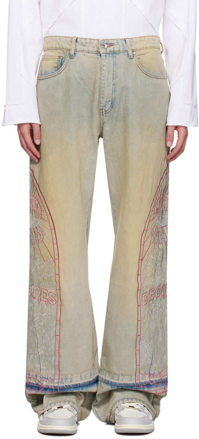 Jeans Who Decides War Faded Embroidered Loose Fit Jeans Višebojno | 1120700009SS24