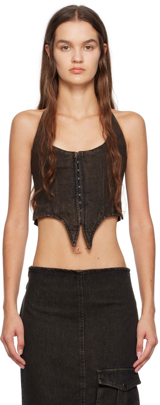Majica bez rukava Miaou Miaou Dani Denim Halter Top Smeđa | 7077SD4BLK