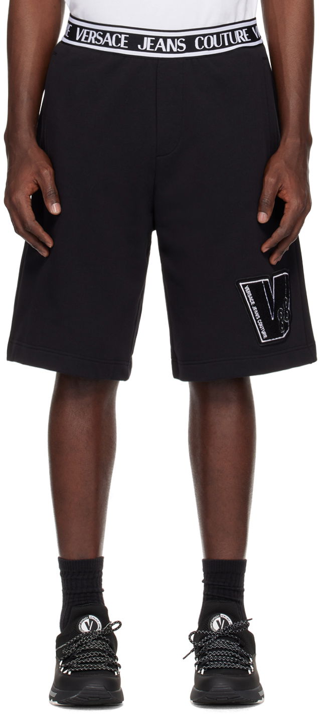 Kratke hlače Versace Couture Black V-Patch Shorts Crna | E76GADG04_ECF01G