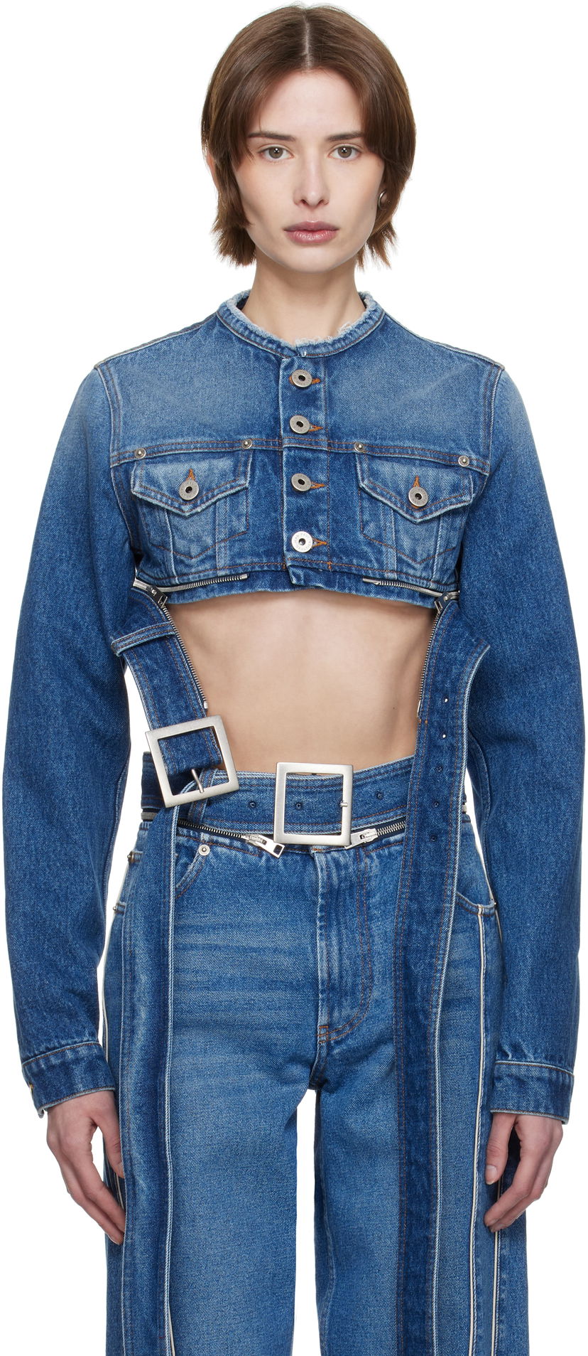 Prsluk Jean Paul Gaultier Jean Paul Gaultier 'The Belted' Cropped Denim Jacket Plava | 25/33-F-VE088-D013-57