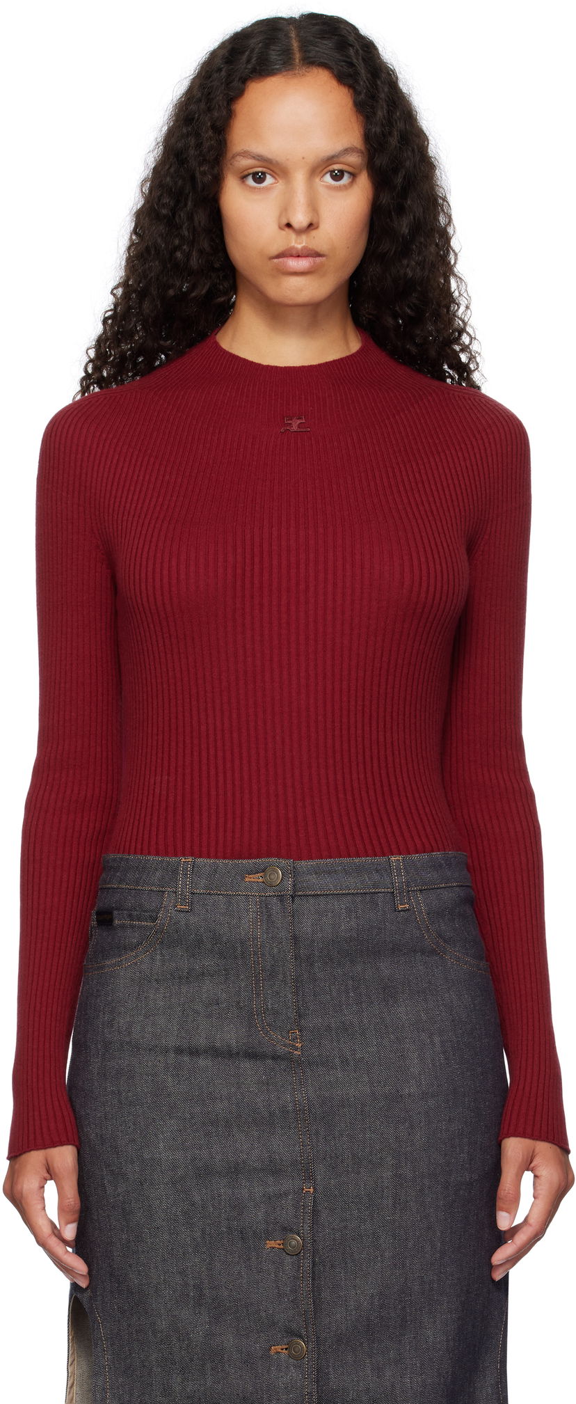 Majica kratkih rukava Courrèges Long Sleeved Fitted Sweater Crvena | 124MPU128FI0049