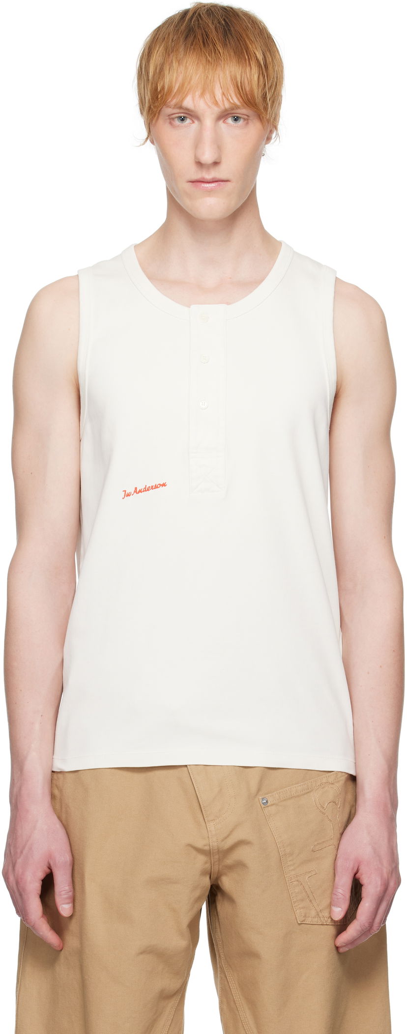Majica bez rukava JW Anderson JW Anderson Henley Woven Tank Top Bijela | JO0267-PG1810