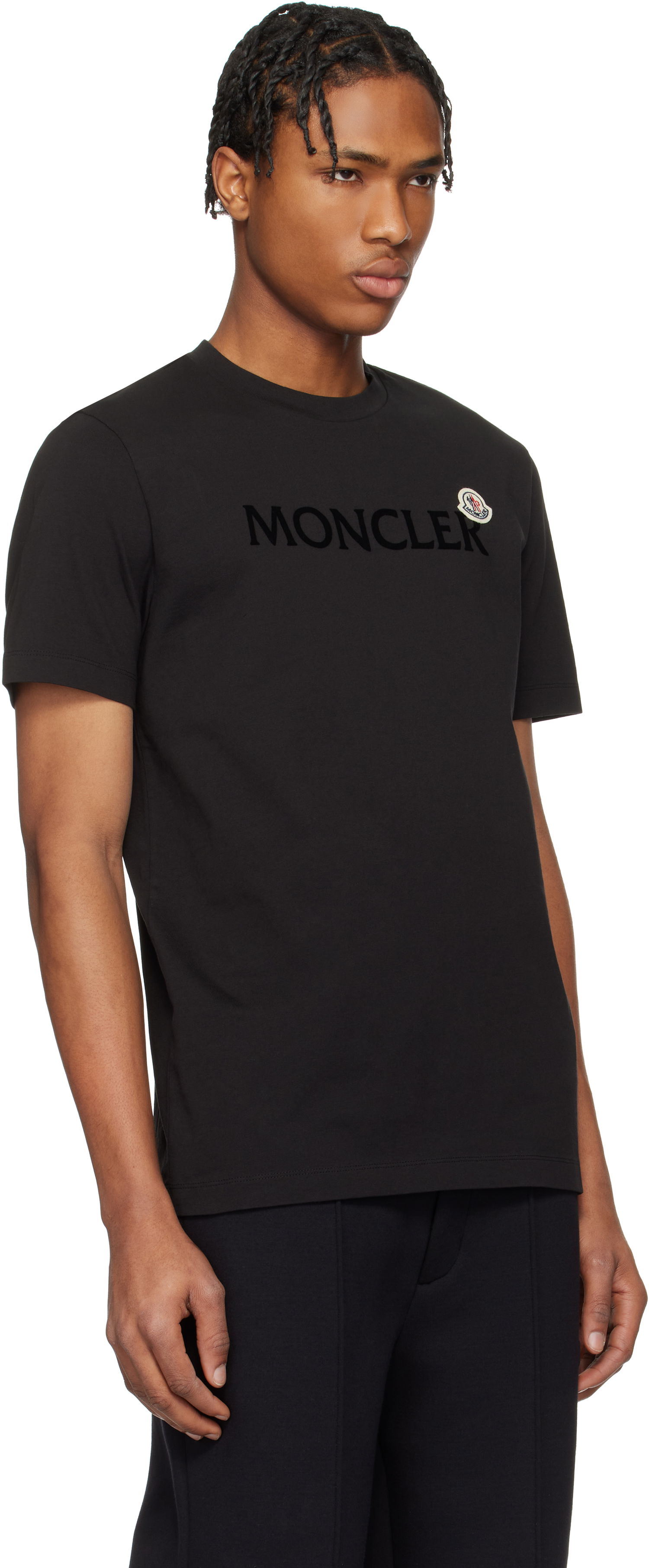 Majica kratkih rukava Moncler Moncler Flocked Logo Cotton T-Shirt Crna | K10918C000758390T, 1