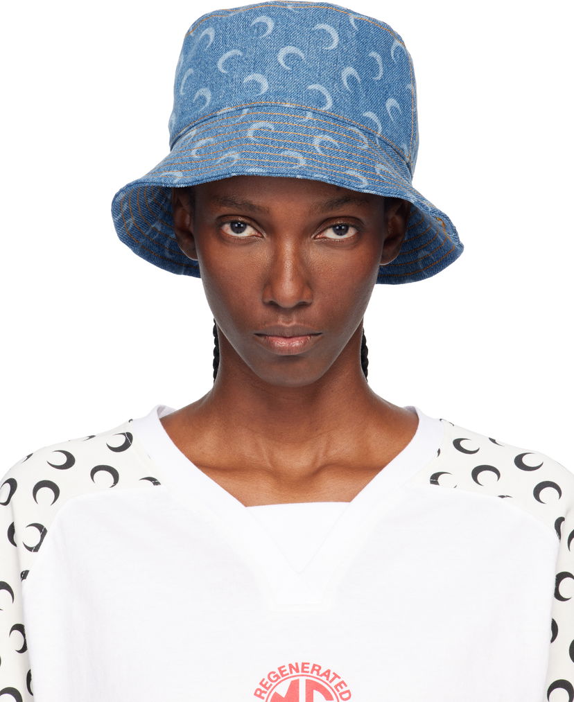 Šešir Marine Serre Marine Serre Moon Laser Denim Bucket Hat Plava | UHG030ACDEN0002