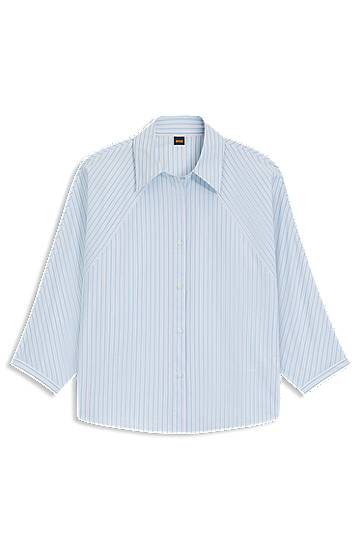 Košulja BOSS Relaxed-Fit Striped Cotton Poplin Blouse Plava | 50543553