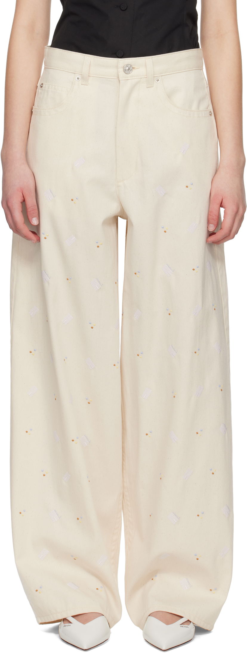 Jeans Marni Marni Embroidered Denim Jeans Bež | PAJD0586S0 USCX58
