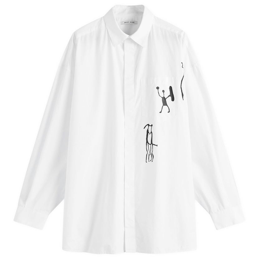 Košulja WOOD WOOD Oversized Print Shirt White Large Bijela | 30250229-0001