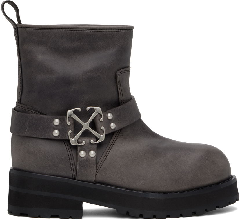 Odjeća Off-White Off-White Off Track Leather Boots Siva | OWID057F24LEA0010772
