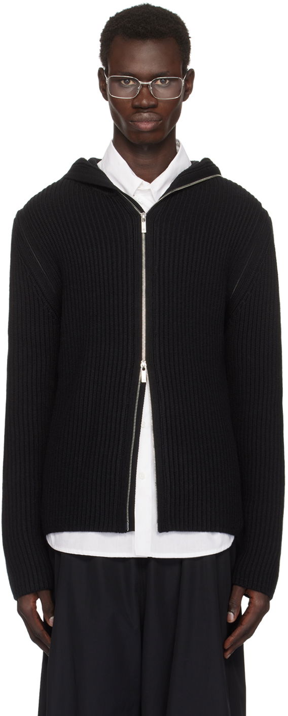 Džemper Helmut Lang Helmut Lang Rib Knit Zip Hoodie Crna | O07HM799
