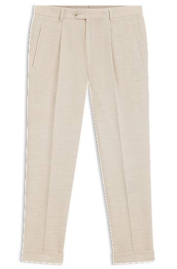 Hlače BOSS Relaxed-fit pleated trousers in cotton-alpaca corduroy Bež | 50549641