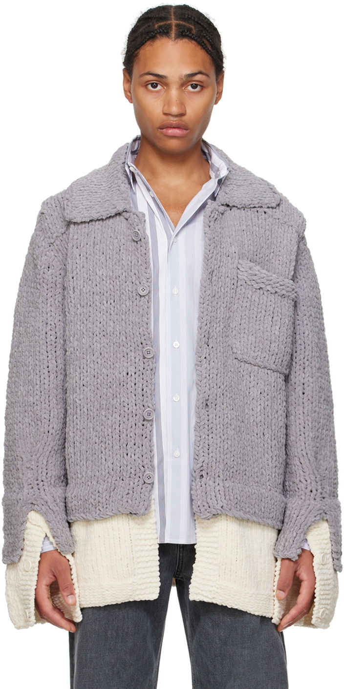 Džemper JW Anderson Gray Drop Shoulder Cardigan Siva | KW1195-YN0351