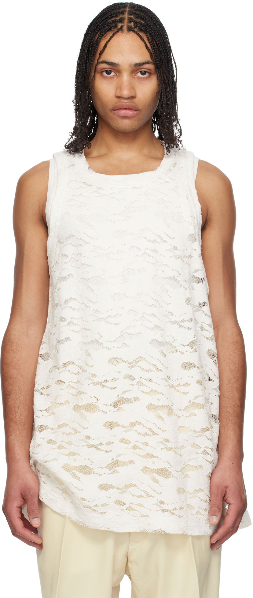 Majica bez rukava Comme des Garçons Homme Plus Raschel Lace Tank Top Bijela | PO-T039-051