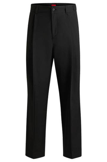 Hlače BOSS Relaxed-Fit Cotton-Blend Trousers Crna | 50534782