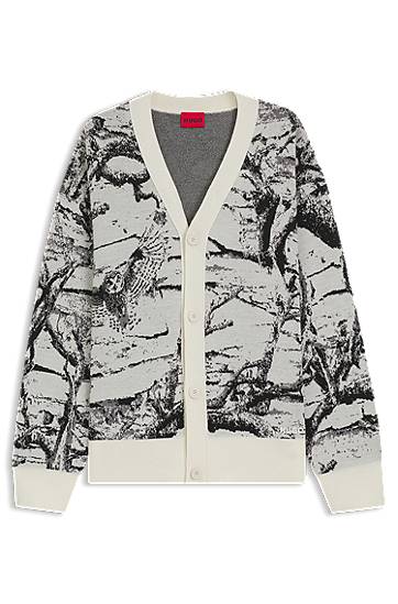 Džemper BOSS Oversized-fit Cardigan with Birch Tree and Owl Jacquard Pattern Višebojno | 50546872, 0
