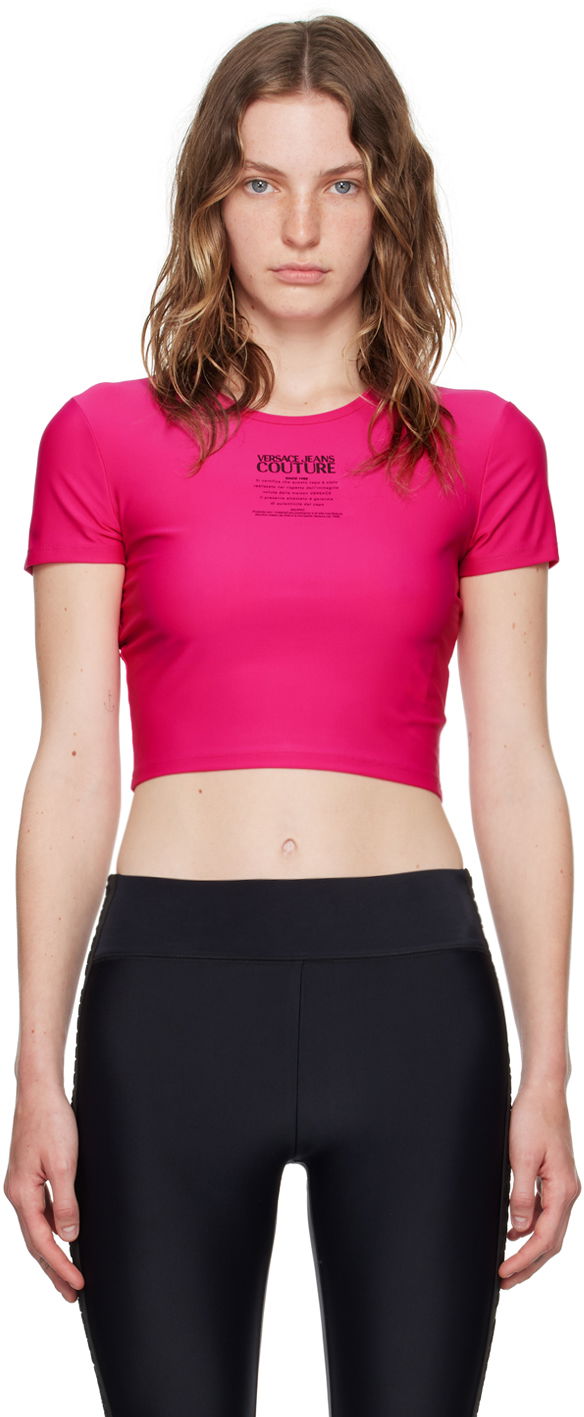 Majica kratkih rukava Versace Jeans Couture Pink Printed Logo T-Shirt Ružičasta | E77HAH602_EJ0148