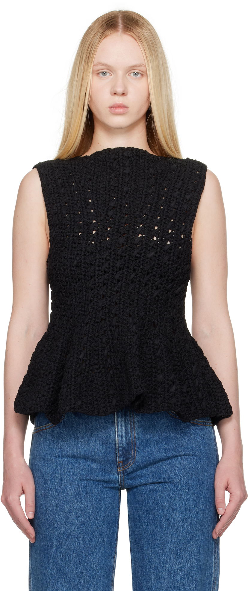 Majica bez rukava Khaite Khaite Yuka Peplum Knit Top Crna | 18006130