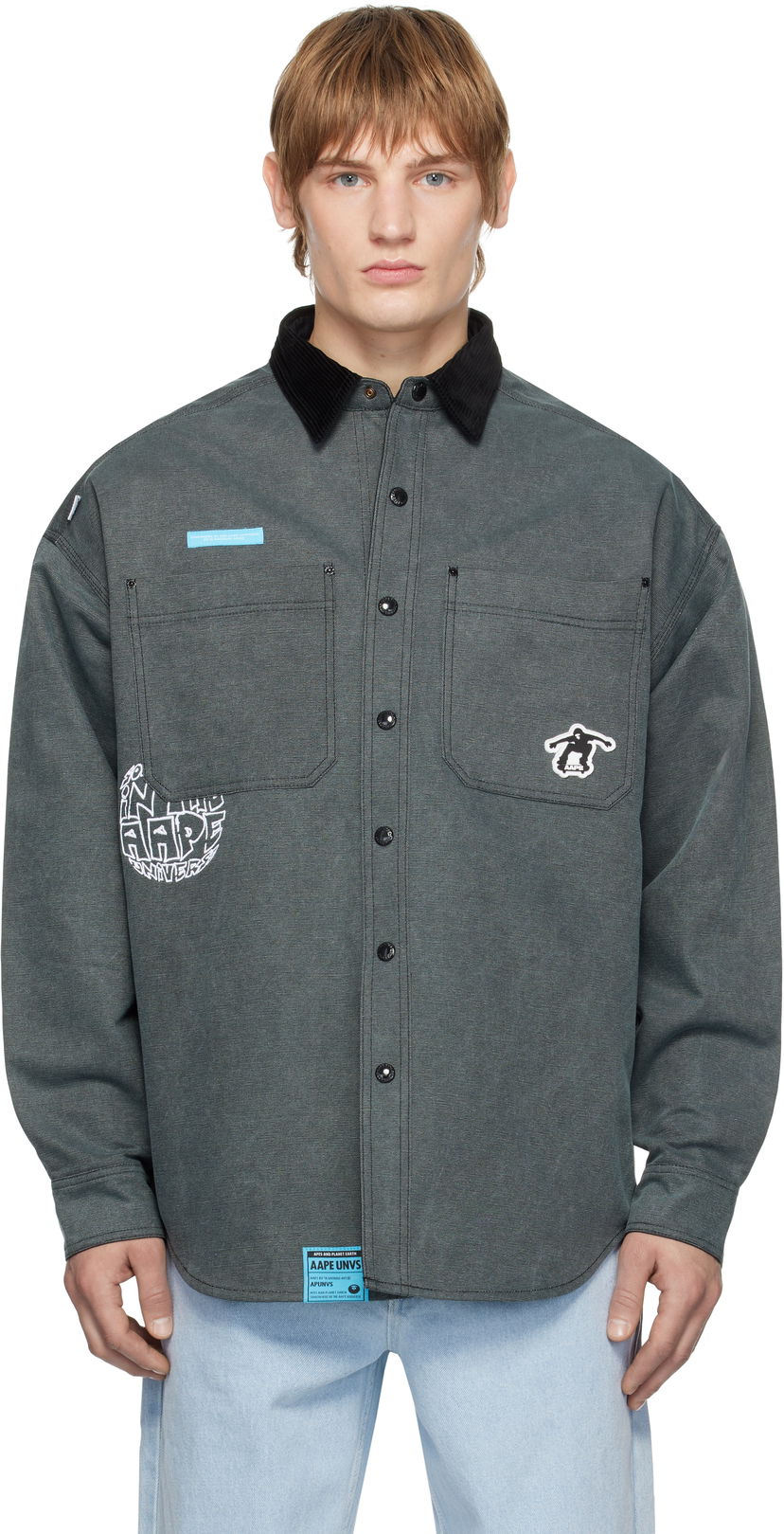 Košulja AAPE by A Bathing Ape AAPE by A Bathing Ape Reversible Logo Button Down Shirt Siva | AAPSTM8502XXNBKL