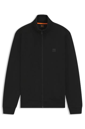 Džemper BOSS Cotton Terry Zip-Up Jacket with Logo Badge Crna | 50511709