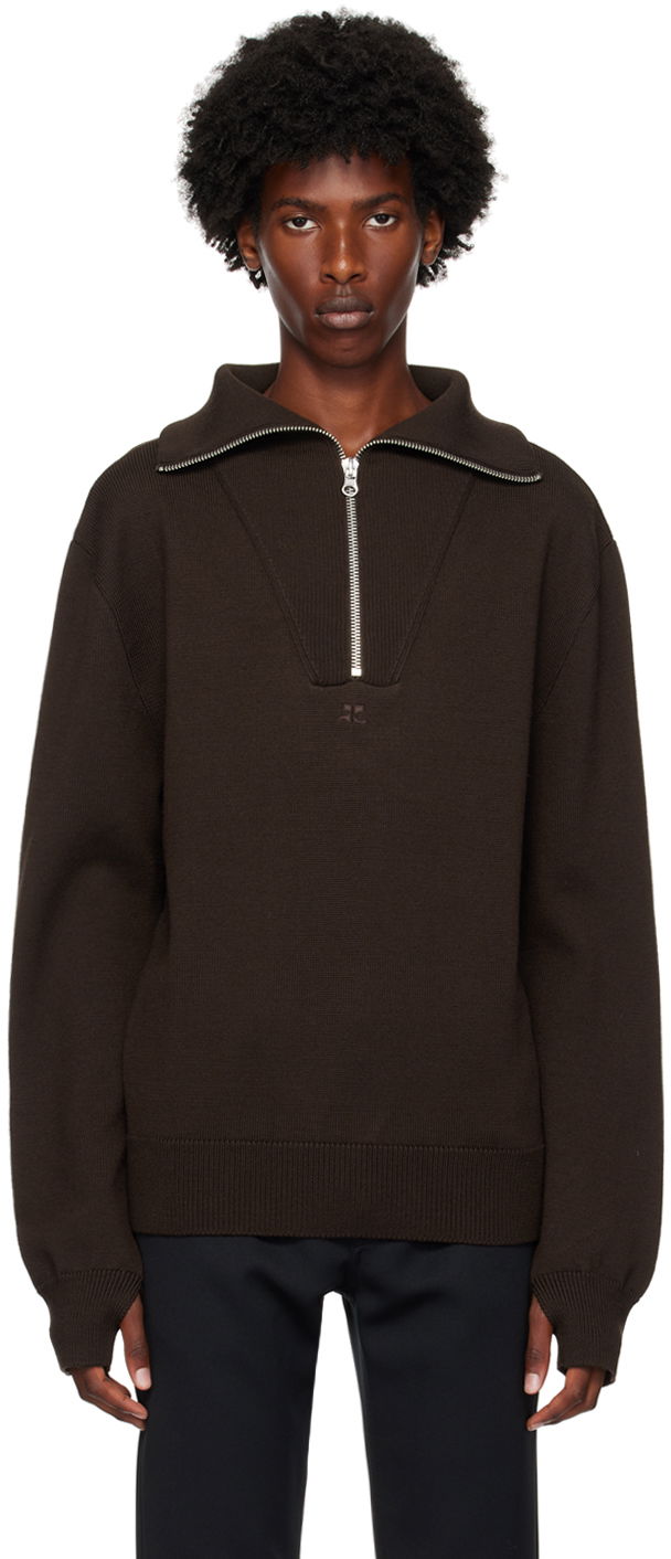 Džemper Courrèges Wool Quarter-Zip Sweater Smeđa | 324MPU171FI0036