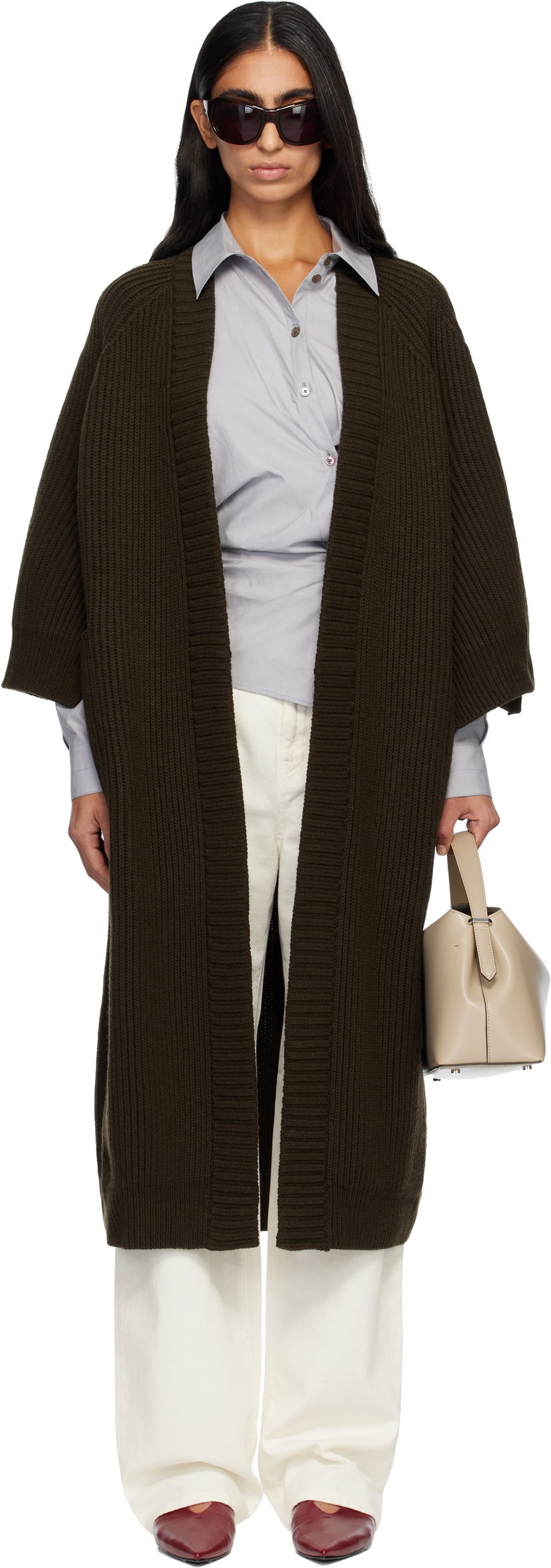 Džemper Max Mara Atollo Rib Knit Long Cardigan Smeđa | 2521346113600