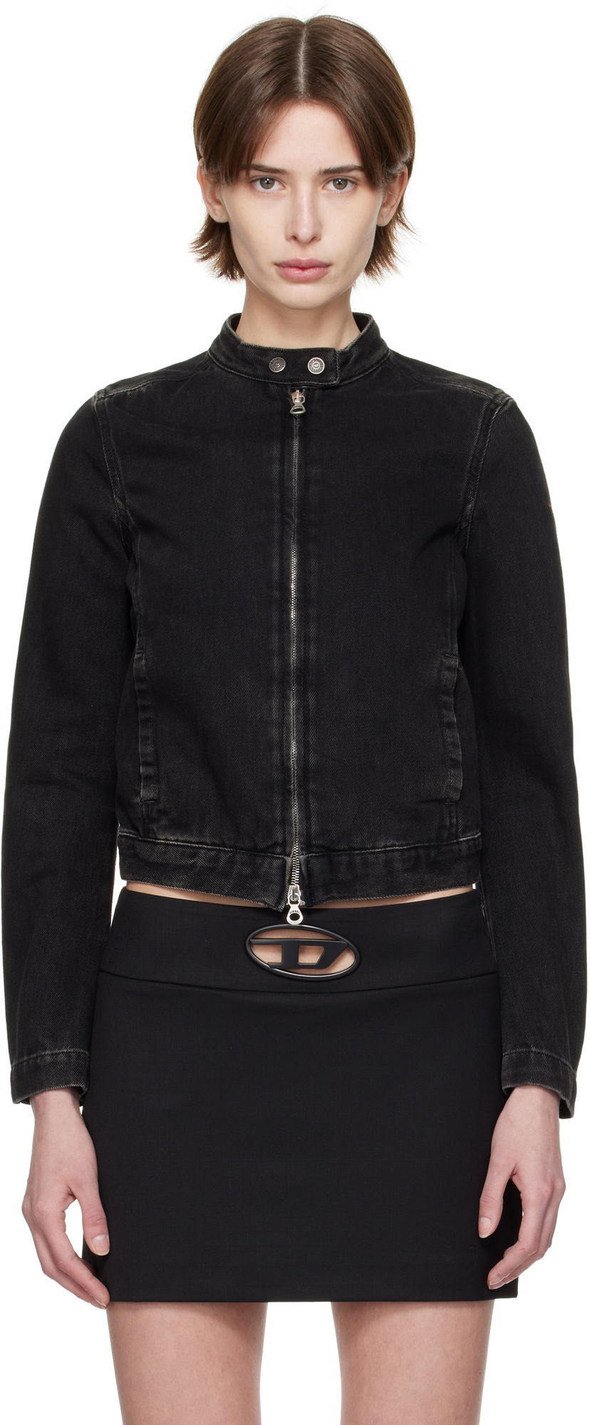 Jakna Diesel Diesel De-Morning Cropped Denim Jacket Crna | A13434 09I35