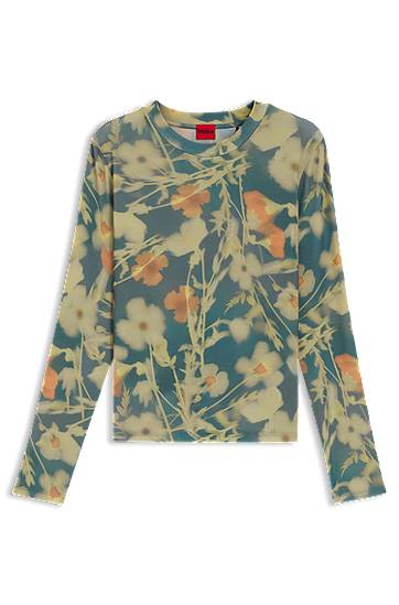 Majica kratkih rukava BOSS Floral Print Stretch-Mesh Top Višebojno | 50542422