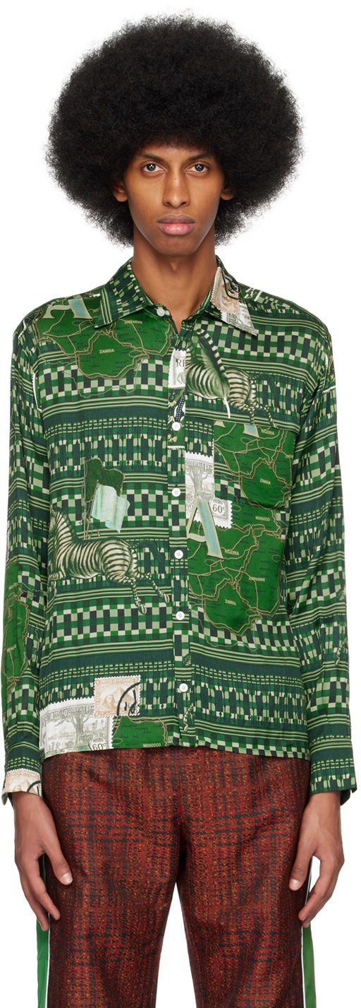 Košulja Ahluwalia Map Print Long Sleeve Shirt Zelena | M-AHLU-TO011-SS23-FA99-GR