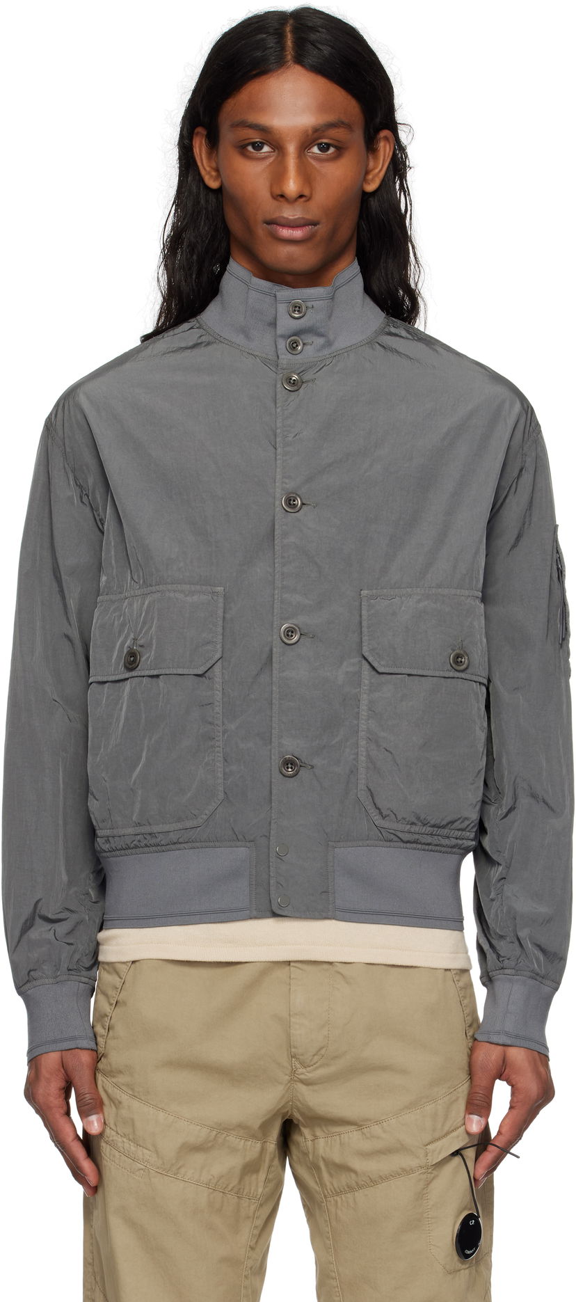 Bomber jakna C.P. Company C.P. Company Chrome-R Full Button Jacket Siva | 18CMOW014A-005904G