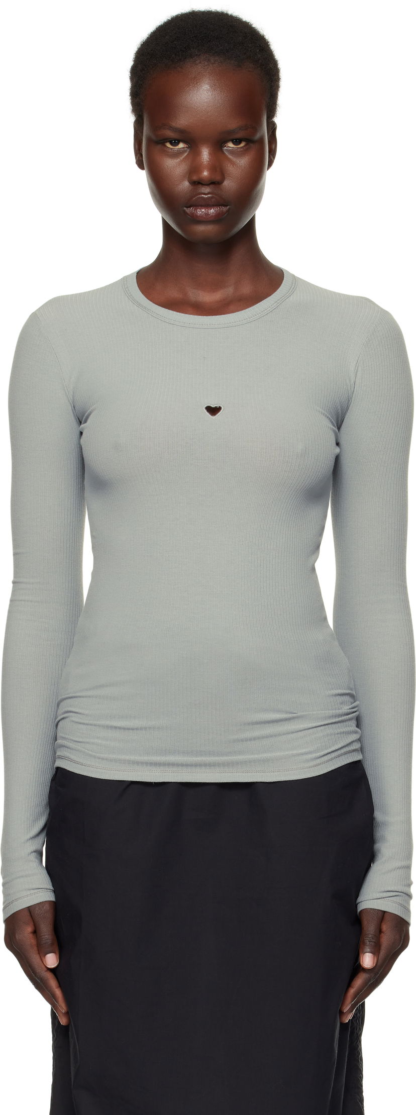 Džemper Baserange Baserange Heart Cutout Long Sleeve T-Shirt Siva | TOHLS-RB-SP25