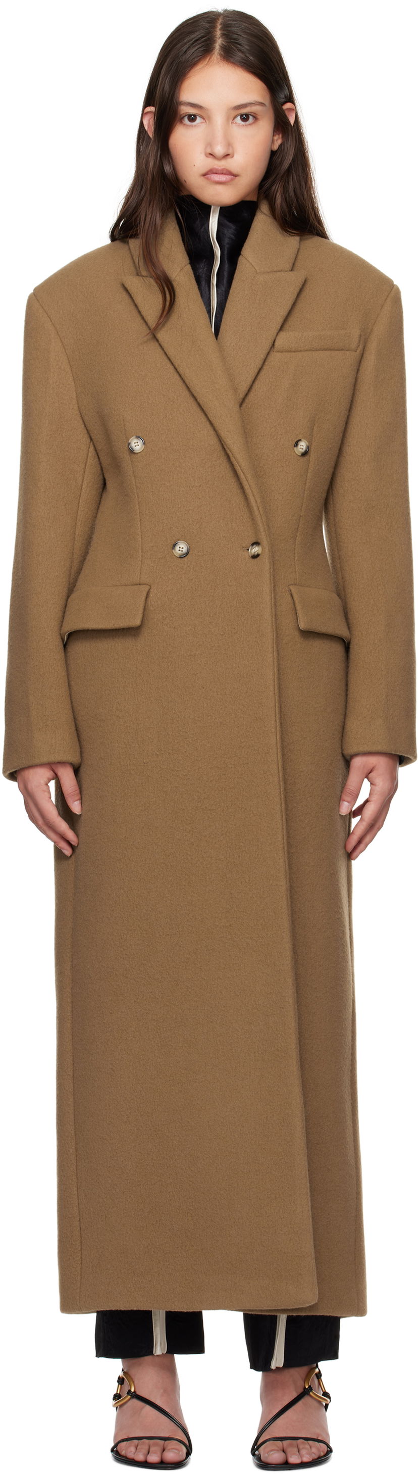 Kaputi Nanushka Nanushka Ferris Double-Breasted Long Coat Smeđa | NW24FWOW40076