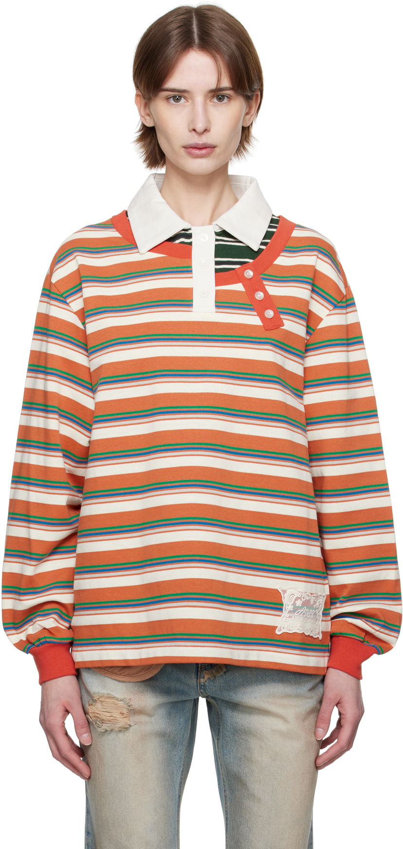 Polo majica Andersson Bell Andersson Bell Striped Long Sleeve Polo Narančasta | atb1259w