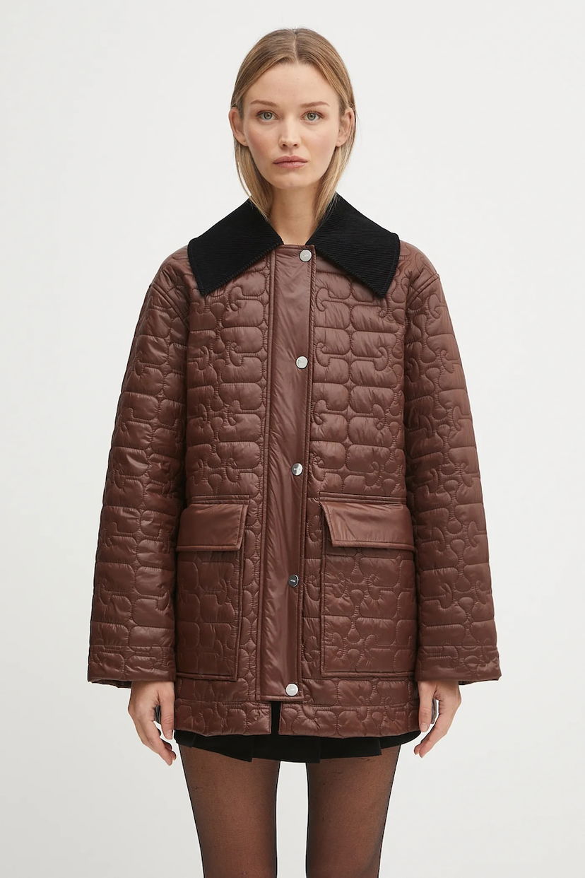 Jakna GANNI GANNI Shiny Quilt Midi Jacket Smeđa | W0397