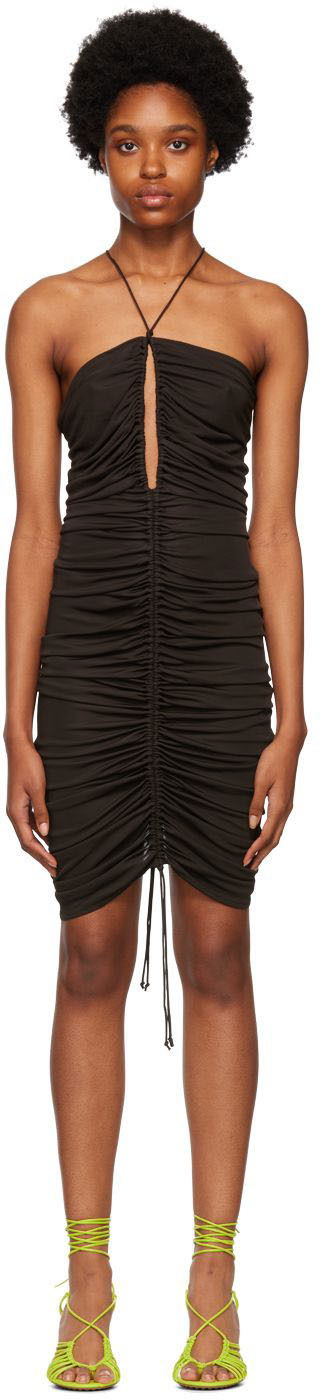 Haljina Bottega Veneta Halter Neck Ruched Mini Dress Crna | 711482 VKUQ0