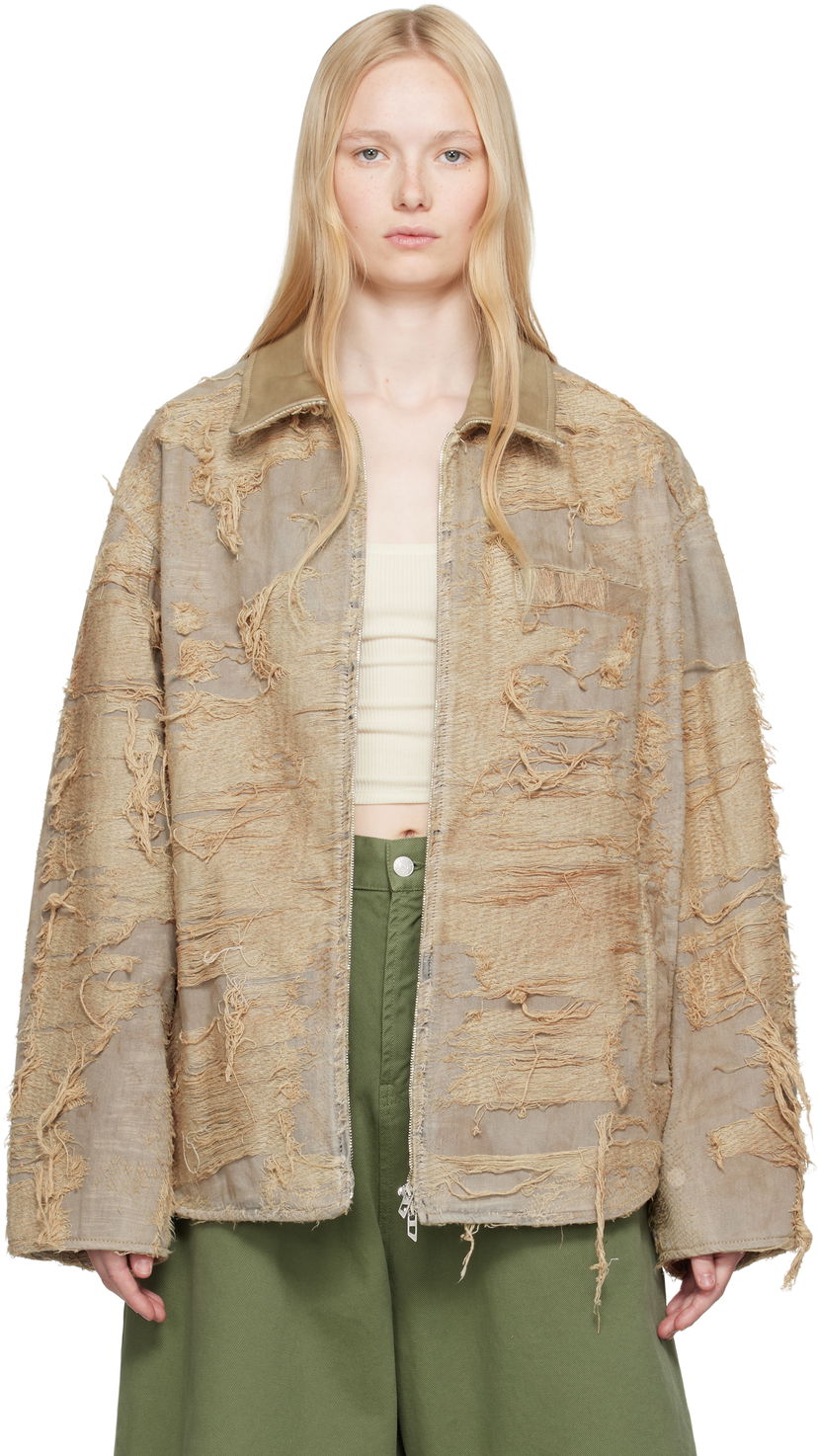 Jakna Diesel Diesel D-Ivar-Fsg Distressed Denim Jacket Bež | A18111 007AZ