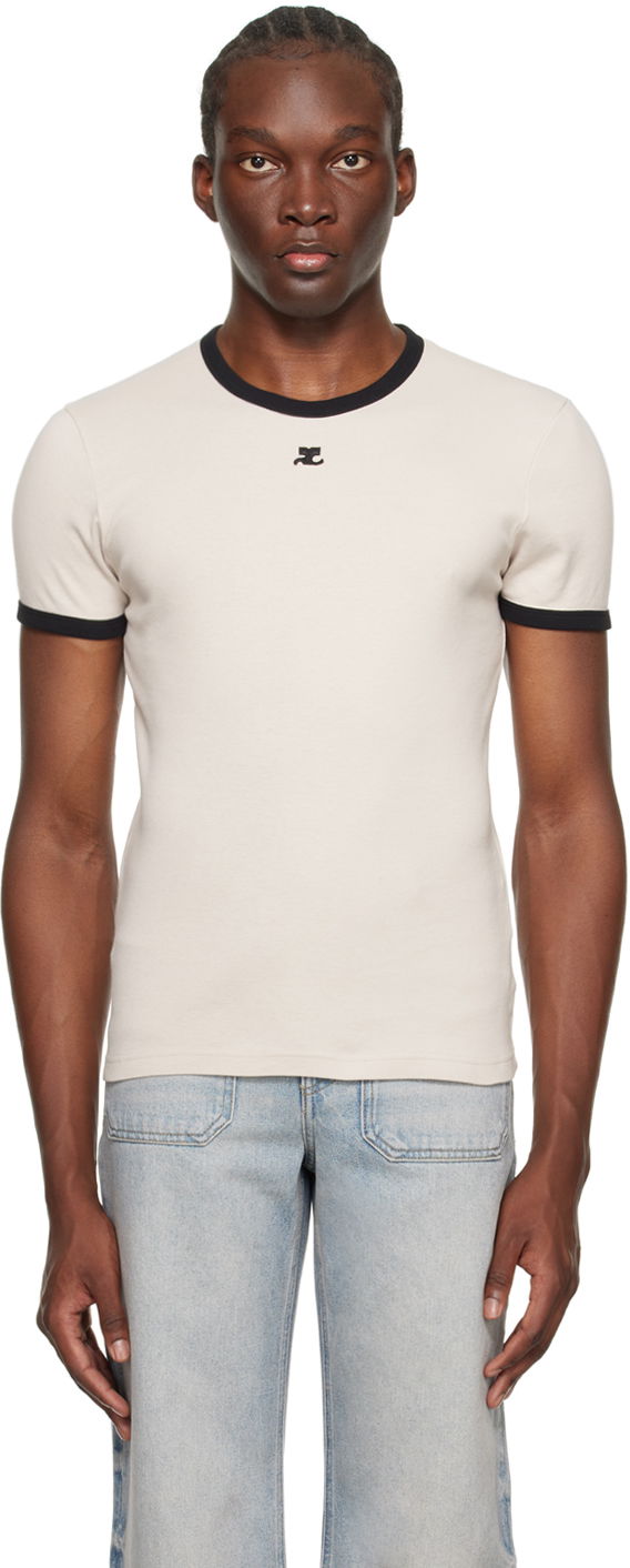 Majica kratkih rukava Courrèges Contrast Trim T-Shirt Bež | 123JTS020JS0070