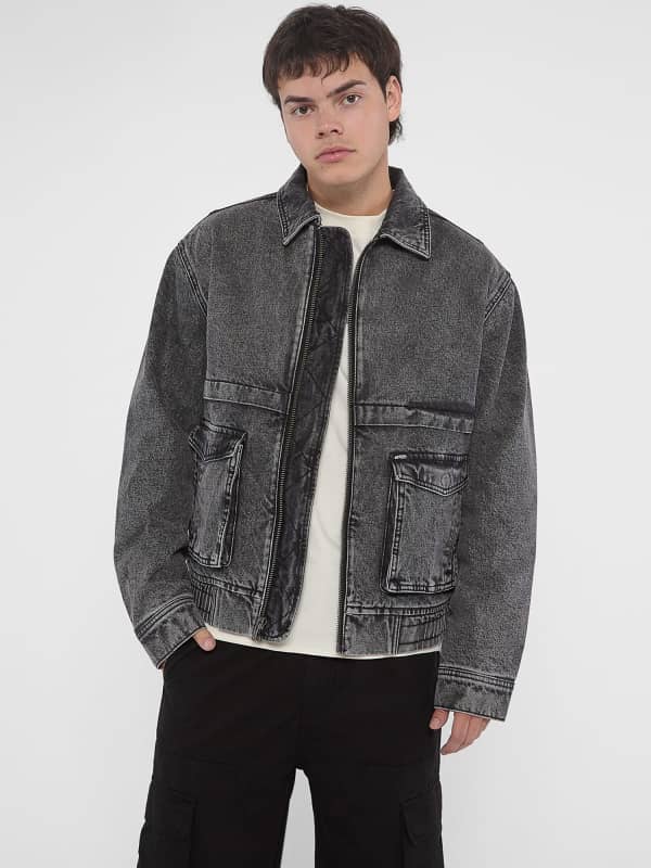 Bomber jakna GUESS Denim Jacket Regular Fit Crna | M4BG76D4Y50, 0