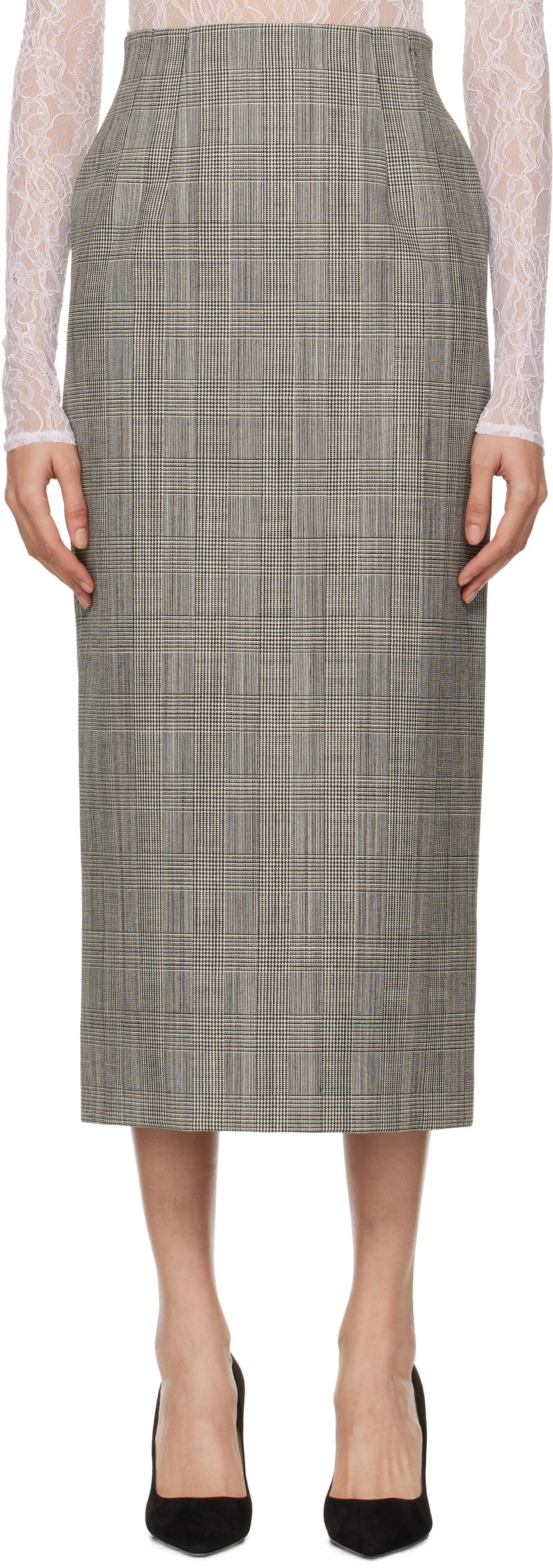 Suknja WARDROBE.NYC Houndstooth Print Contour Midi Skirt Siva | W3003F24PW