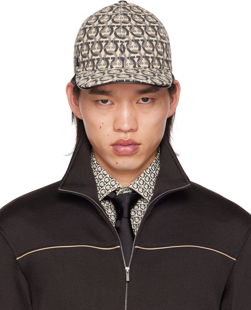Kapa FERRAGAMO Off-White & Gray Gancini Baseball Cap Bež | 725868