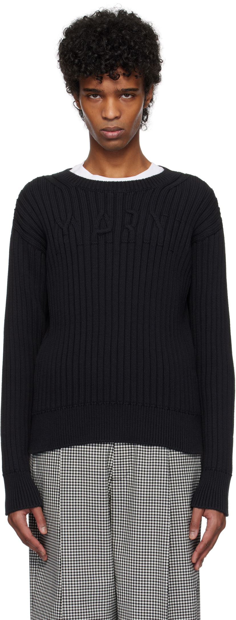 Džemper Marni Marni Cable Logo Crewneck Sweater Crna | GCMG0430A0 UFC950