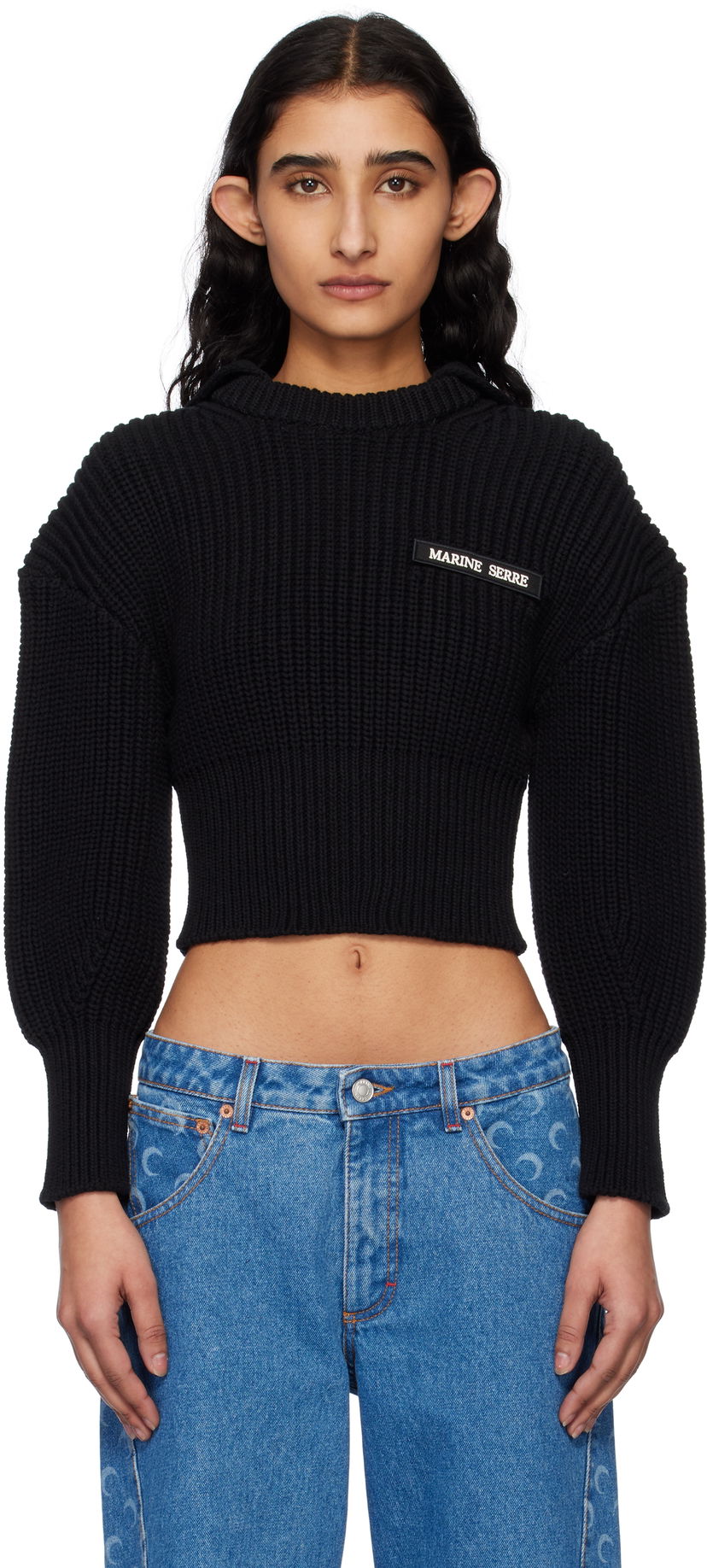 Džemper Marine Serre Marine Serre Half Cardigan Knit Sweater Crna | WTK027A CKNI0529