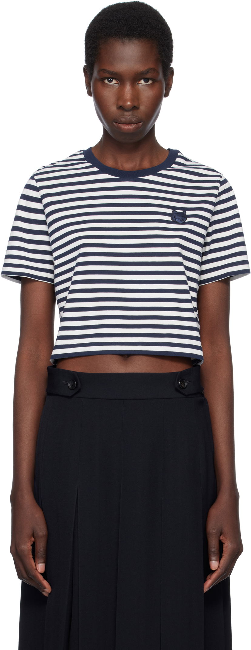 Crop top MAISON KITSUNÉ Maison Kitsuné Fox Head Patch Striped Cropped T-Shirt Tamnoplava | OW00110KJ0008