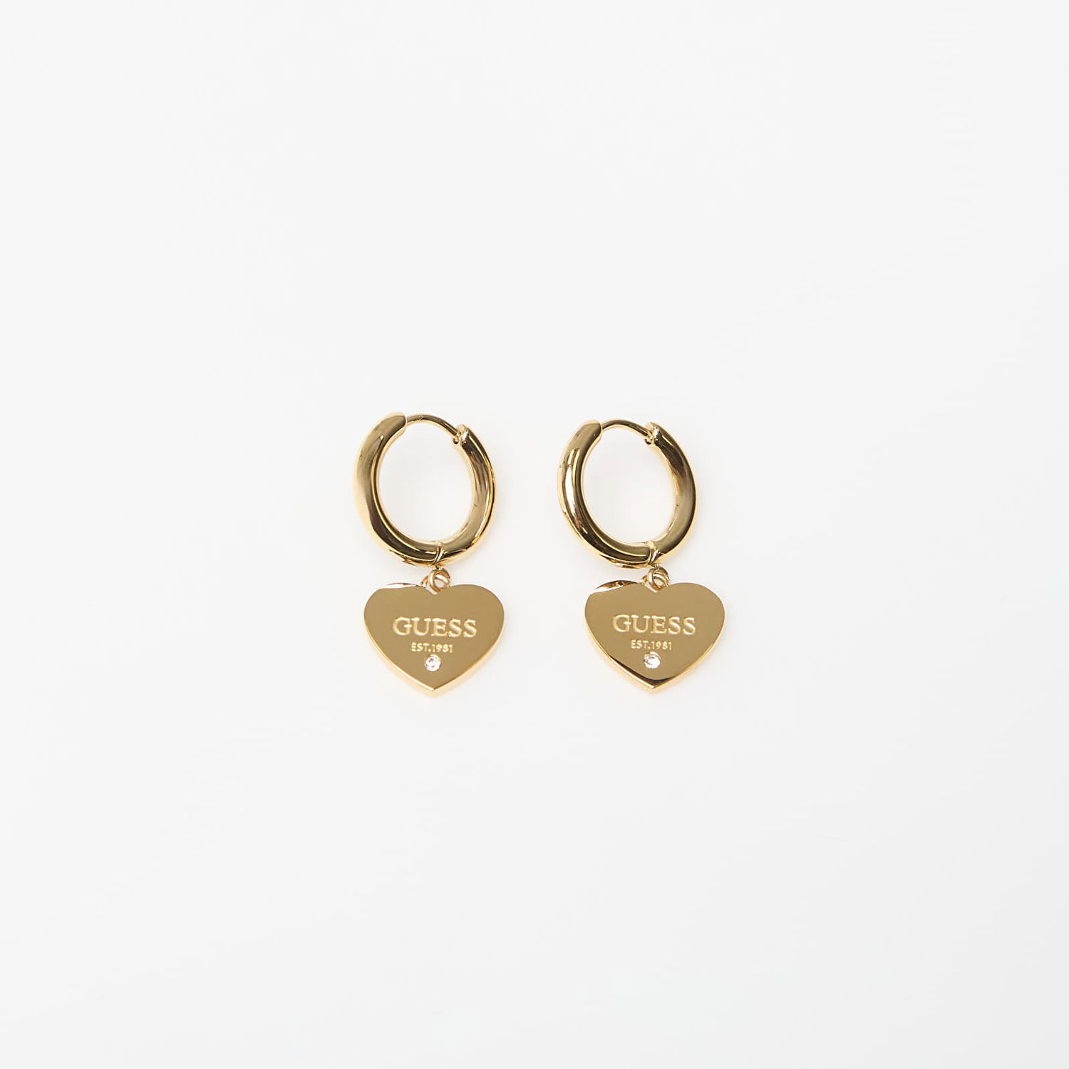 Naušnice GUESS Huggie Me Heart Charm Hoop Earrings with Crystal Detail Žuta | JUBE03145JWYG-GOLD, 0