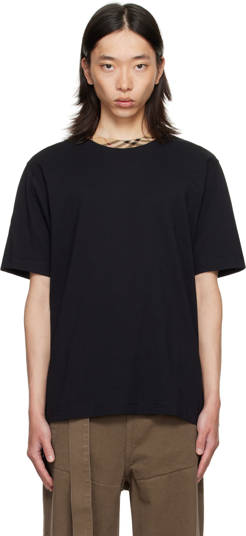 Majica kratkih rukava Burberry Burberry Check Trim Cotton T-Shirt Crna | 8110101