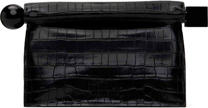 Ručna torbica Jacquemus Jacquemus 'The Rond Carré' Crocodile-Embossed Clutch Crna | 25E233BA356-4301