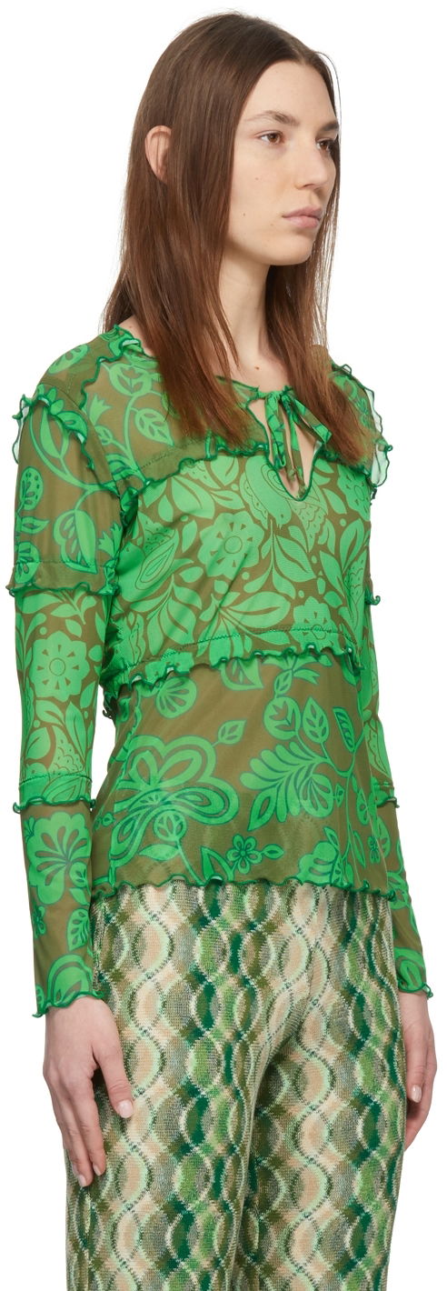 Majica kratkih rukava Anna Sui Anna Sui Paradisiac Combo Mesh Top Zelena | 222D21, 1