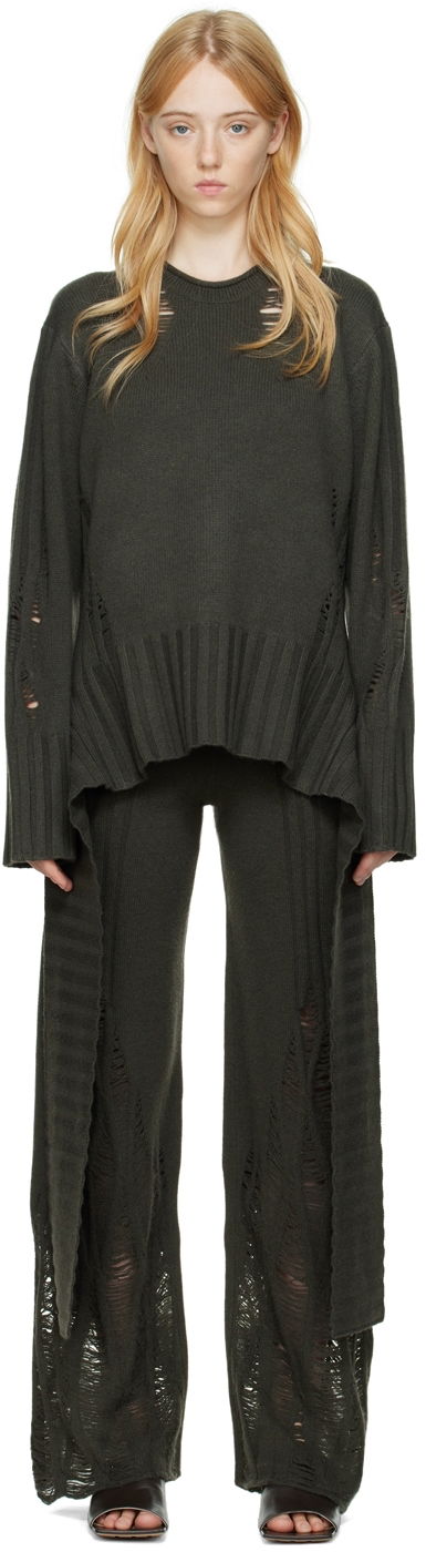 Hlače Dion Lee Distressed Cashmere Peplum Sweater Zelena | C7086P22