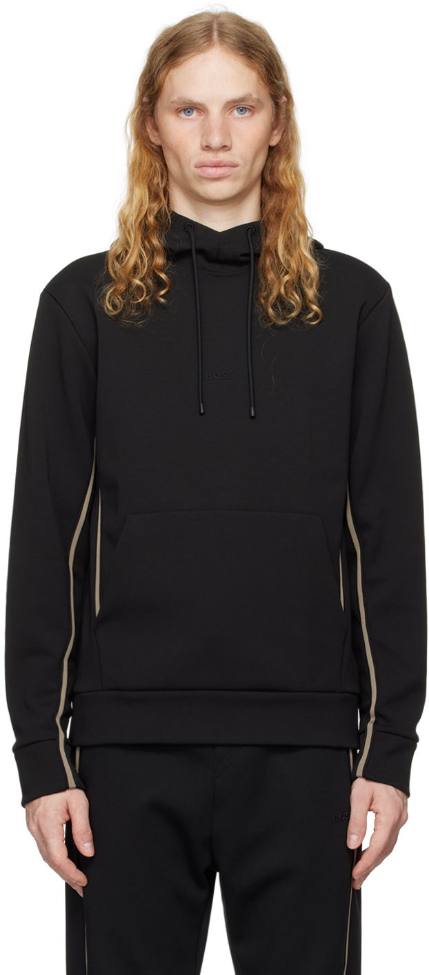 Dukserice BOSS Logo-Embossed Hoodie Crna | 50523905